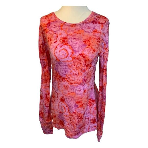 Saucony Running Shirt Purple Orange Pink Print Lightweight Jersey Knit Pullover - Picture 1 of 7